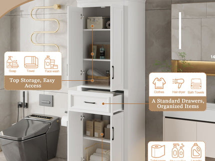 Freestanding Bathroom Vanity, Elegant Design With 4 Doors & 1 Drawer, Adjustable Shelves, Damping Hinges - White