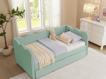 Gingham Daybed With USB Charging Port, Wave Shaped Design