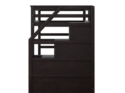 Twin Over Twin Bunk Bed With Twin Size Trundle And 3 Storage Stairs - Espresso