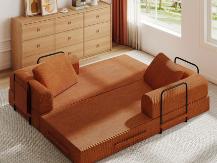 Convertible Sleeper Sofa Bed With Cylindrical Pillow, Fixed Shape Frame