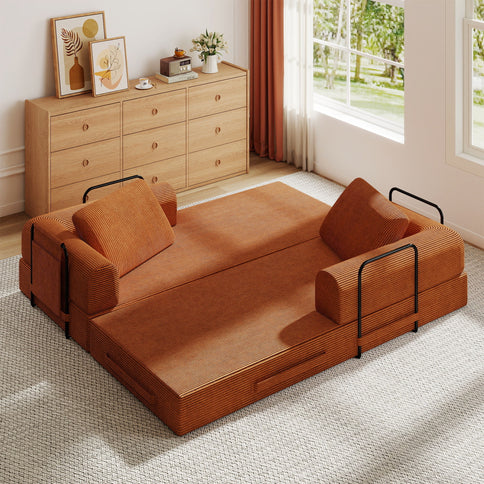 Convertible Sleeper Sofa Bed With Cylindrical Pillow, Fixed Shape Frame
