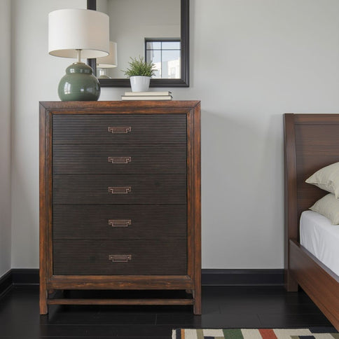 5 Drawer Chest, 2 Tone - Brown