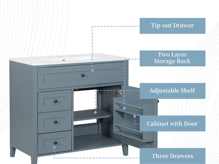 Bathroom Vanity With Sink, 3 Drawers & Cabinet With Adjustable Shelves