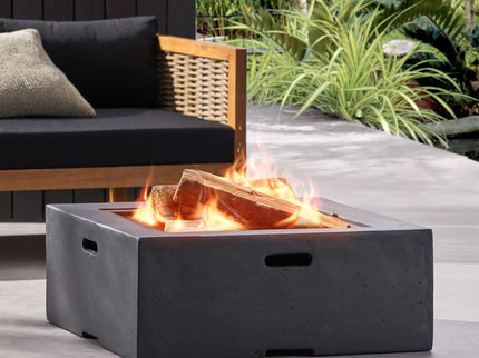 Outdoor Square Mgo Wood Burning Fire Pit - Dark Gray