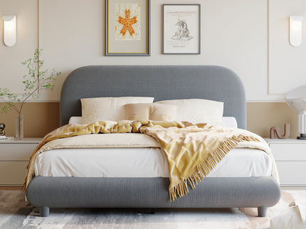 Upholstered Platform Bed With Thick Solid Frame And Stylish Curve-Shaped Design