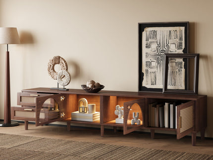 TV Stand With App-Controlled LED Lights, 2 Drawers & Door Storage