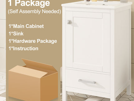 Bathroom Vanity With Ceramic Sink, Soft Close Drawers, Door Organizer, Divider Drawer, Adjustable Foot Pads