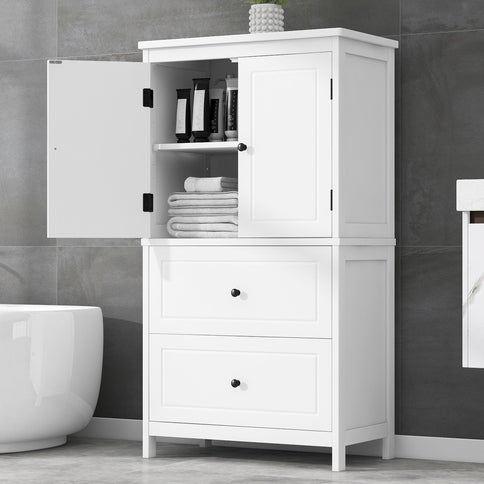Bathroom Storage Cabinet With 2 Doors And Drawers, Adjustable Shelf