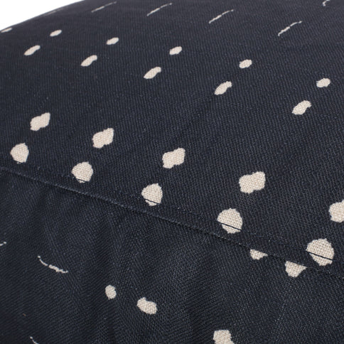 Dalm - Fabric Square Pouf Ottoman With Polystyrene Beads Filling - Dark Blue / White