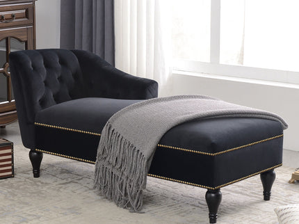 Velvet Chaise Lounge, Button Tufted Right Arm Facing Lounge Chair With Nailhead Trim For Living Room - Black