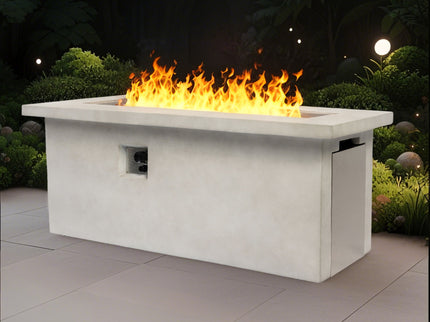 Rectangular Propane Gas Fire Pit Table With 60000 Btu For Outdoor Spaces - Light Gray