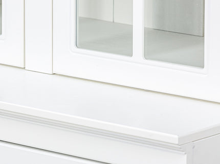 Retro Style Wall Suit With Glass Doors, 75.25" Tall Display Cabinets & Triangle Sided Bookshelves - White