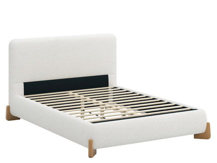 Elegant Boucle Upholstered Bed With Solid Wood Feet