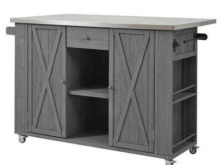 Outdoor Kitchen Island With Stainless Steel Top, Ample Storage Space, Towel And Spice Racks And A Bottle Opener
