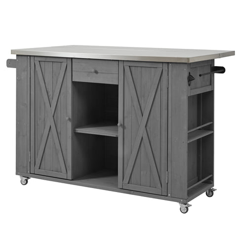 Outdoor Kitchen Island With Stainless Steel Top, Ample Storage Space, Towel And Spice Racks And A Bottle Opener