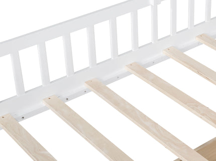 House Bed With Sofa, Kids Platform Bed With 2 Drawers And Storage Shelf