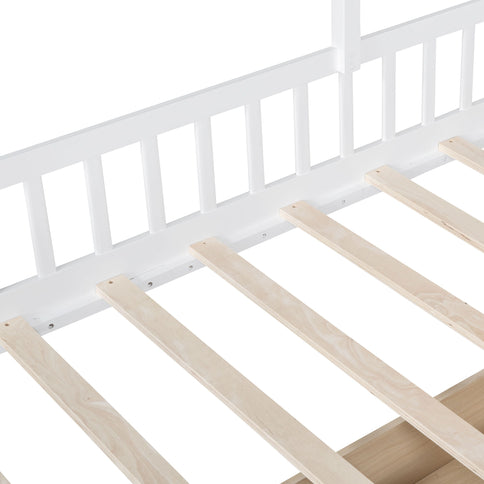 House Bed With Sofa, Kids Platform Bed With 2 Drawers And Storage Shelf
