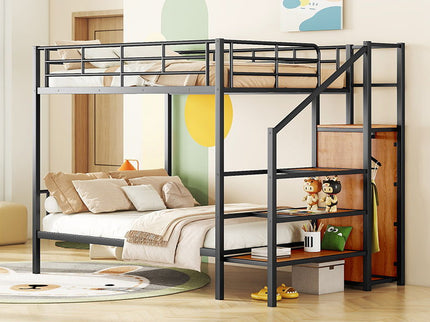 Bunk Bed With Lateral Storage Ladder And Wardrobe