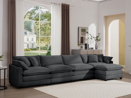 Modular Oversized Cushion Sofa With Ottoman, Low Back, Deep Seating Sofa Set