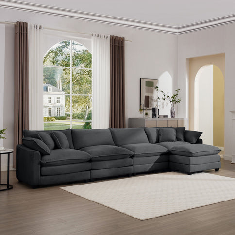 Modular Oversized Cushion Sofa With Ottoman, Low Back, Deep Seating Sofa Set