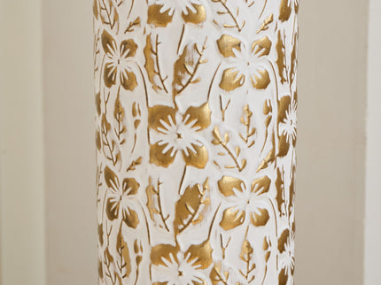 Mother's Day Gift Set Gilded White 3D Relief Flower Metal Vase Set - White / Gold