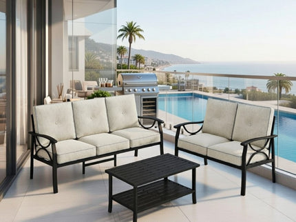 Patio Furniture Set & Coffee Table And Cushions For Backyard