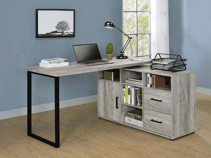 Corrado - L-Shape Office Desk With Storage - Gray