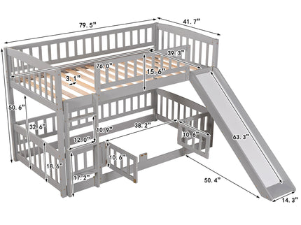 Low Bunk Bed With Slide, Fence And Ladder