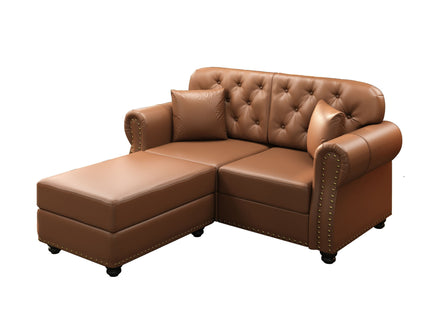 Upholstered Sofa With Nailhead Trim, Rolled Armrests With Ottoman