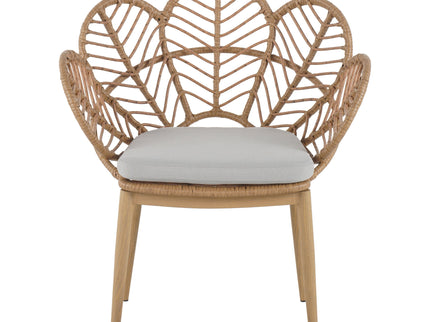 Kirk - Outdoor Wicker Peacock Shape Papasan Style Chair, Teak Finished Leg (Set of 2) - Beige / Light Brown / Light Teak
