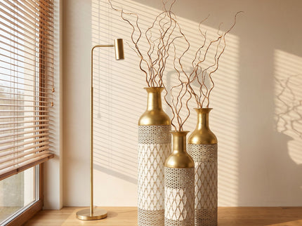 Tall Floor Vase Decorative Vase, Home Accent Decor (Set of 3) - White / Gold