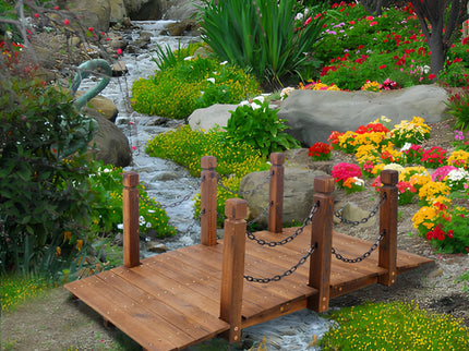 Wooden Arc Footbridge With Chain Railings For Backyard Creek Stained 5 Ft - Brown