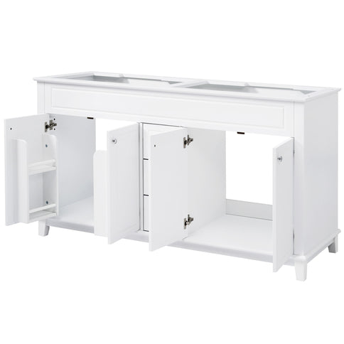 Bathroom Vanity Cabinet Only, 3 Drawers & 4 Doors With Double Layer Shelves - White