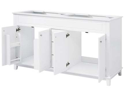 Bathroom Vanity Cabinet Only, 3 Drawers & 4 Doors & Double Layer Shelves - White