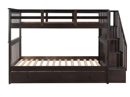 Stairway Bunk Bed With Storage And Guard Rail For Bedroom