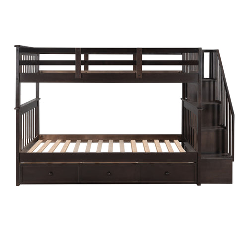 Stairway Bunk Bed With Storage And Guard Rail For Bedroom