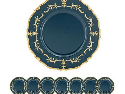 Plastic Charger Plate (Set of 8) - Blue / Gold / Polypropylene