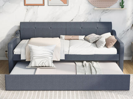 Upholstered Daybed With Trundle And USB Charging