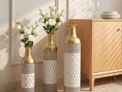 Tall Floor Vase Decorative Vase, Home Accent Decor (Set of 3) - White / Gold
