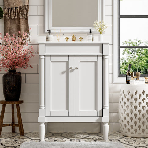 Bathroom Vanity With Top Sink, 2 Tier Storage Cabinet