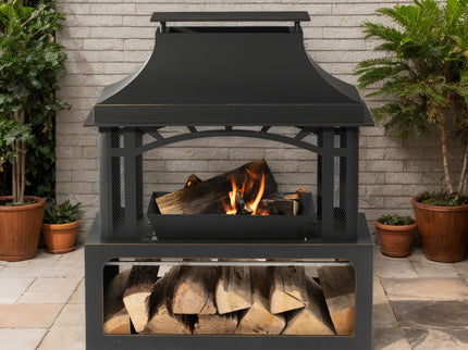 Fireplace, 50000 Btu Fire Pit, Wood Burning Chimney For Outside - Black