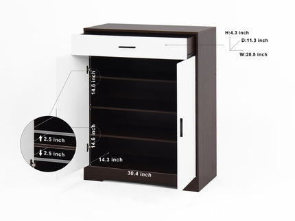 Freestanding Wooden Shoe Cabinet, 4 Tier Organizer With Drawer
