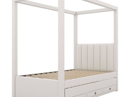 Upholstery Canopy Platform Bed With Trundle And Three Storage Drawers