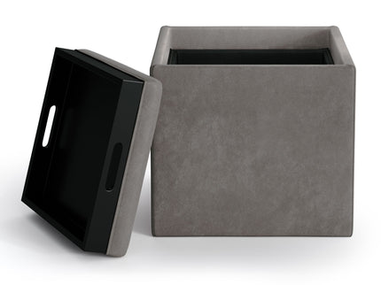 Rockwood - Upholstered Cube Storage Ottoman With Tray
