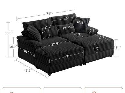 Double Chaise Lounge Set With Reversible Storage Ottomans, USB Port