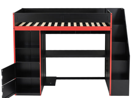 Gaming Loft Bed With Desk And Storage, LED Lights