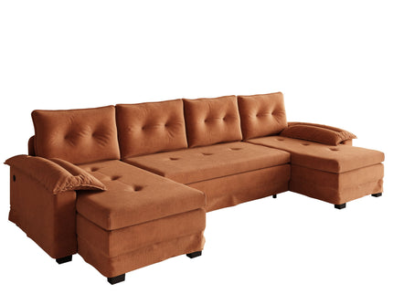 U-Shaped Sleeper Sofa With Pull Out Bed, Removable Armrests & USB Ports For Living Room