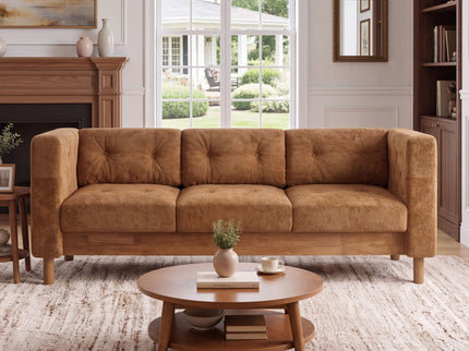 3 Seater Sofa With Square Arms, Tufted Pillow Back For Living Room