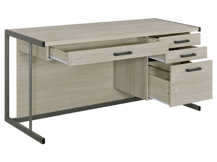 Brisley - Office Desk With Adjustable Keyboard Tray And 3 Drawer Storage - Beige / Gray