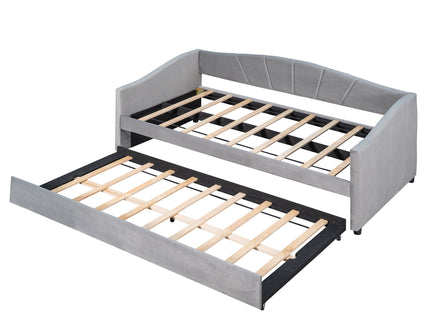 Upholstered Daybed Sofa Bed With Trundle Bed And Wood Slat